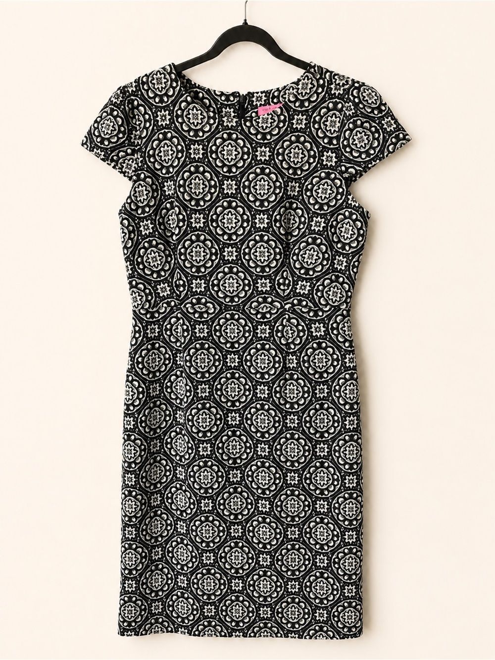 Betsey Johnson 12 Sheath Jacquard Black Midi Dress Stretch Professional Office